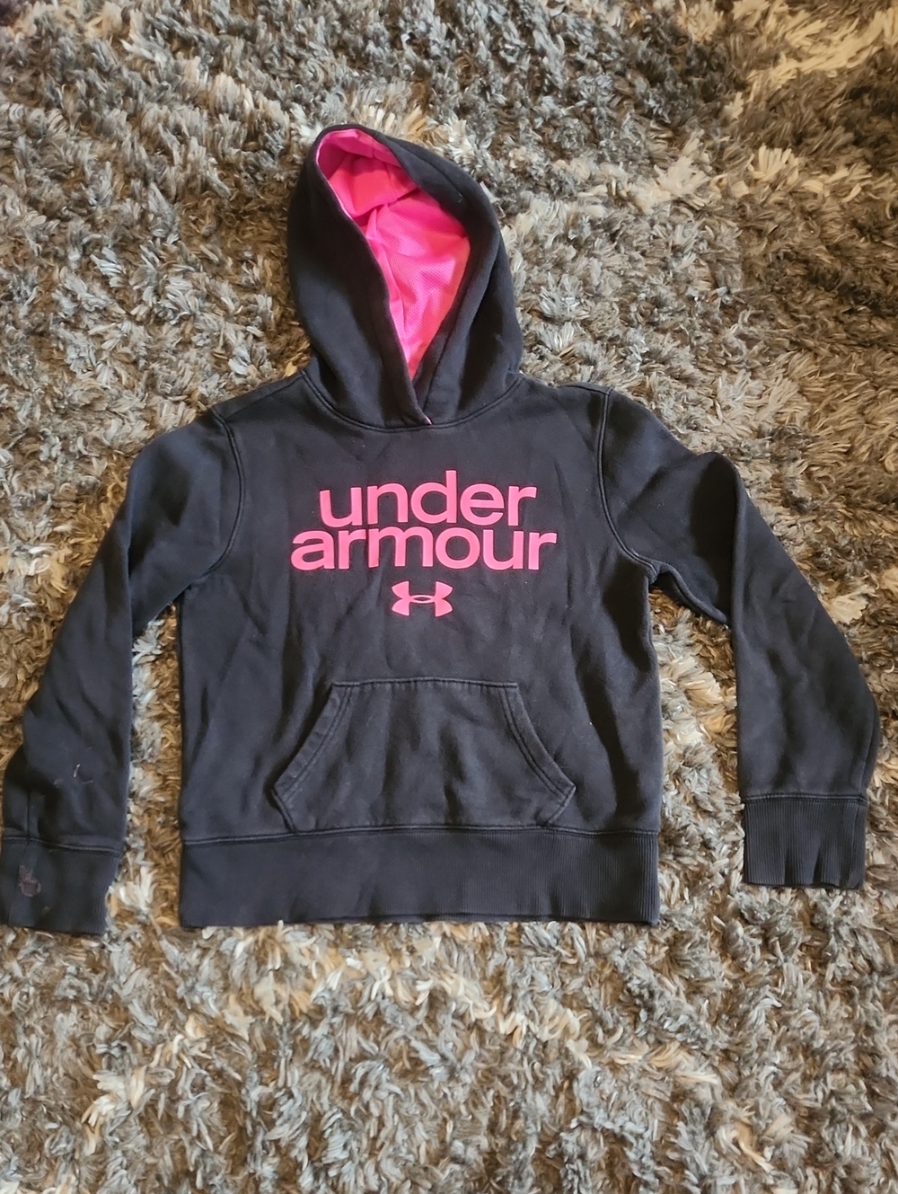 Under Armour Black Hoodie with Pink Logo & Lined Hood